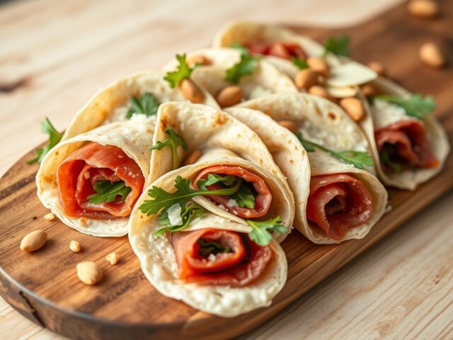 In sandwich opgerolde carpaccio met huisgemaakte p