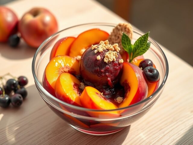In wijn gemarineerde nectarines met zomerfruit