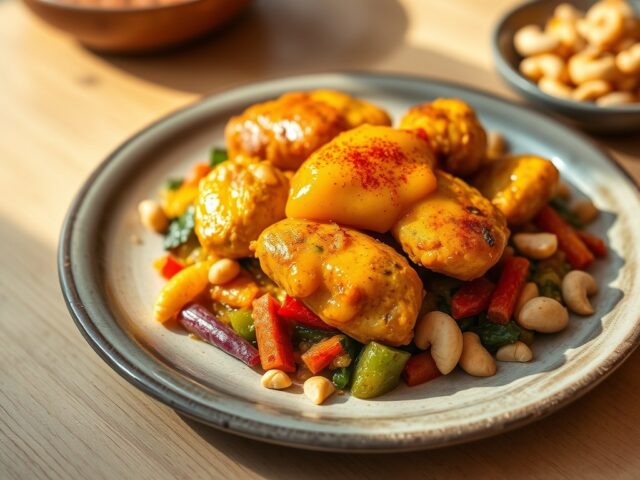 Indiase kip met groente en mangochutney