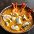 Indische maaltijdsoep met kip, vis & garnalen