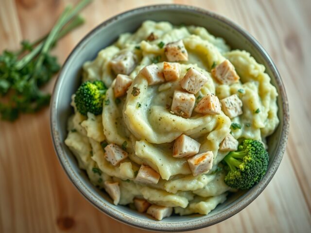Italiaanse broccolistamppot van Project Gezond met gerookte kip .