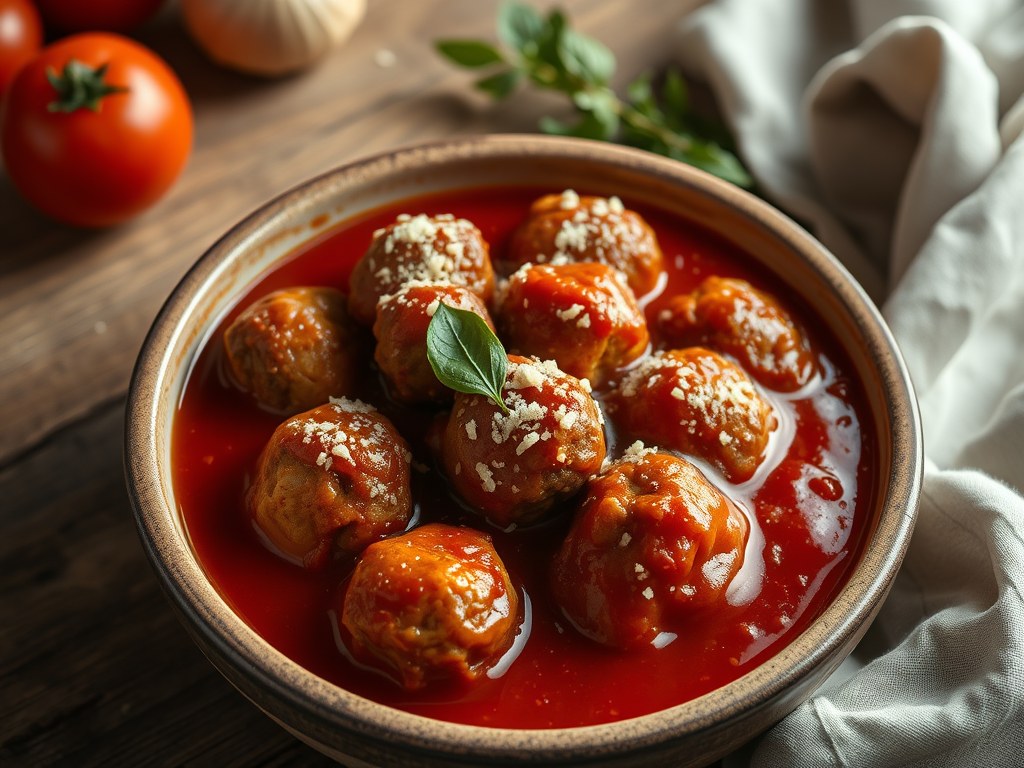 Italiaanse Gehaktballetjes in Tomatensaus, AI-gegenereerde illustratie