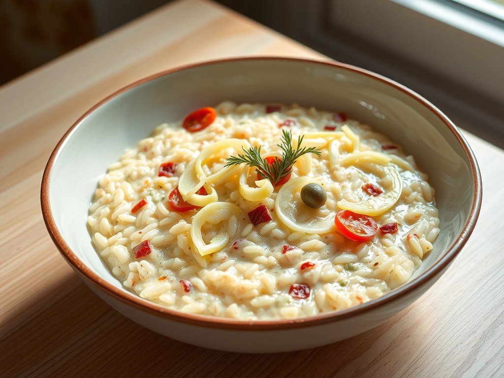 Italiaanse venkelrisotto, AI-gegenereerde illustratie