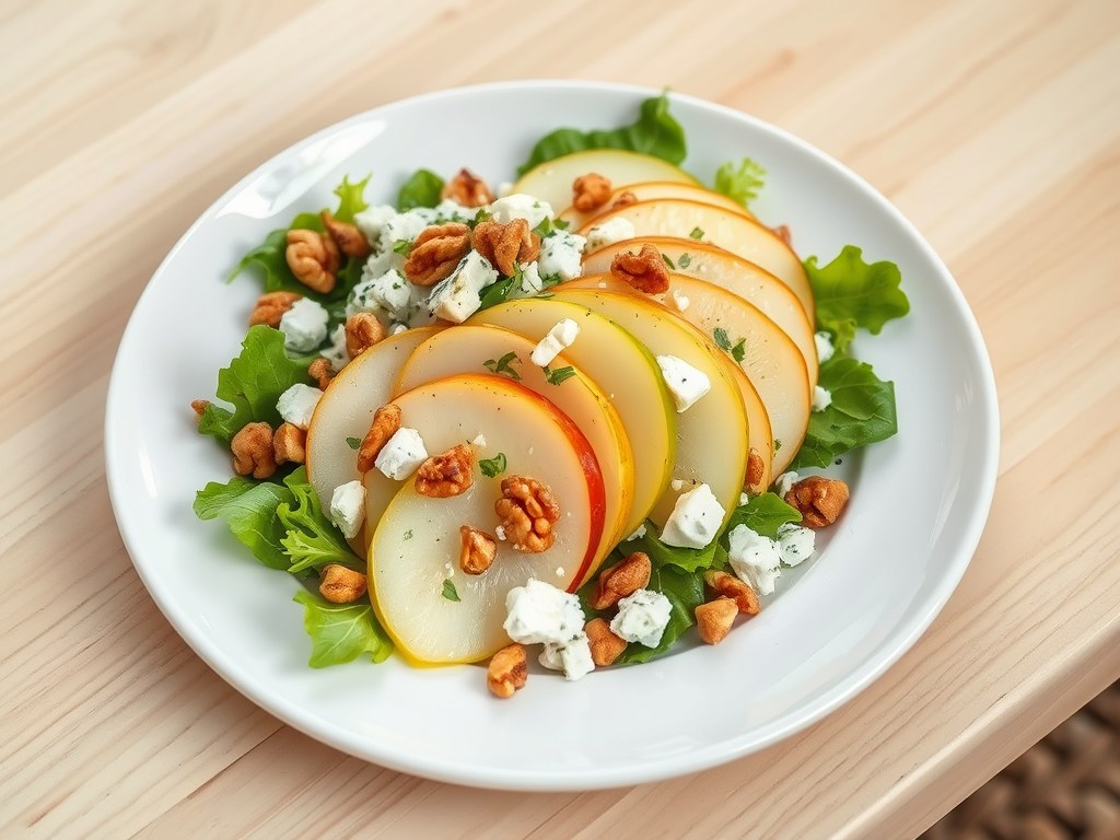 Jamie Oliver’s zoete salade van peer en appel met, AI-gegenereerde illustratie