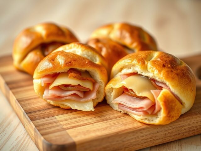 Kaas uien broodjes gevuld met ham
