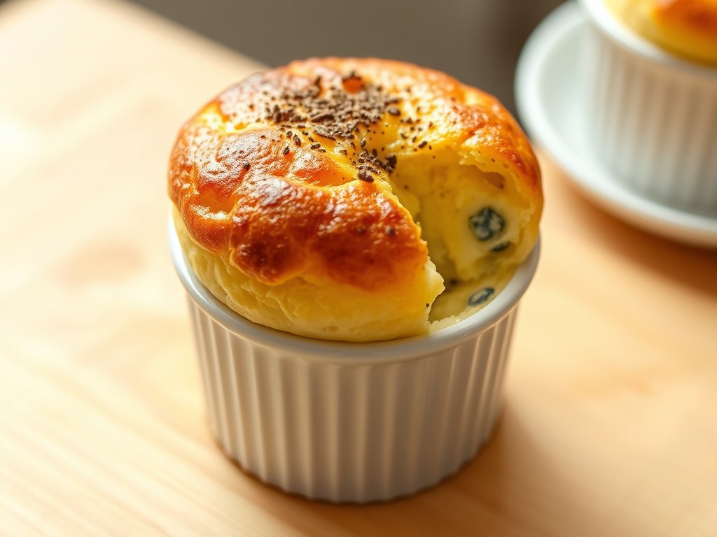 Kaassoufflé van Parmezaanse kaas en Gorgonzola, AI-gegenereerde illustratie