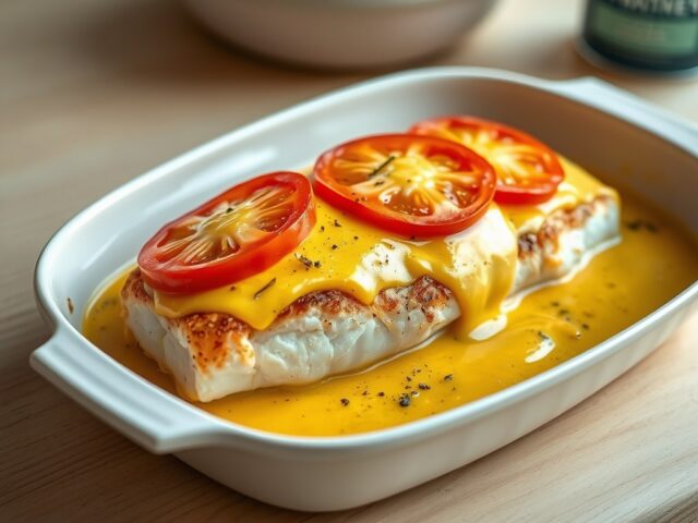 Kabeljauw met cheddar en tomaat