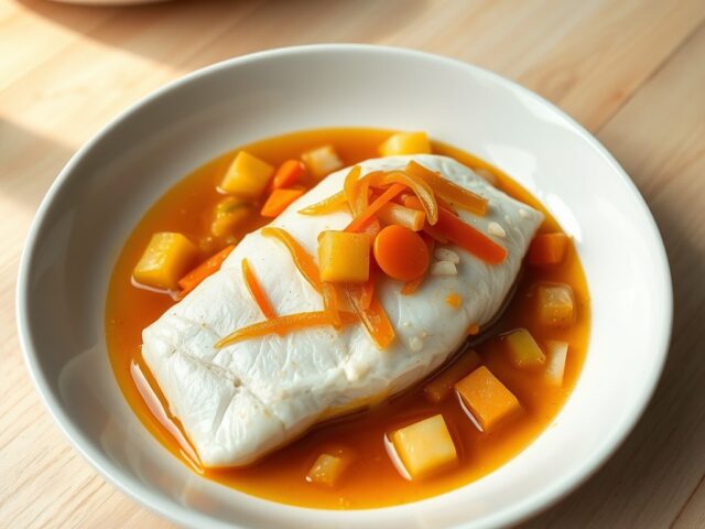 Kabeljauw met groente in zoetzure saus