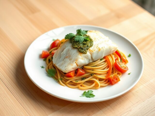 Kabeljauw met pasta