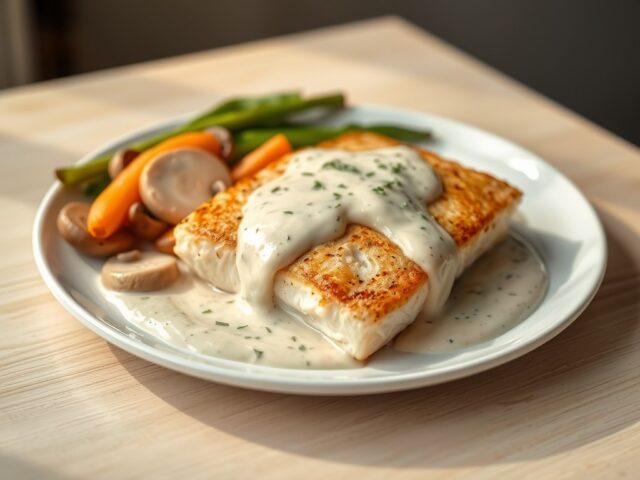 kabeljauwfilets met boursinsaus en groentjes