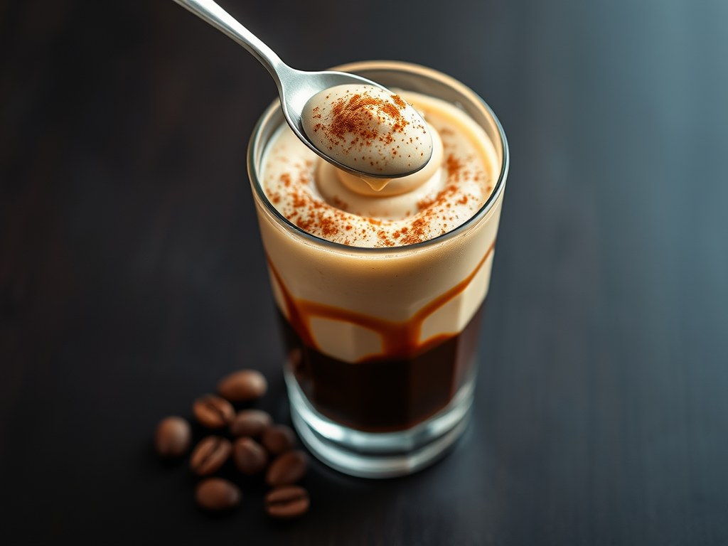 Kahlua mousse met koffiesaus, AI-gegenereerde illustratie