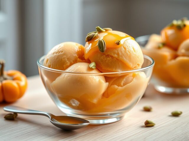 Kaki ijs met honing en yoghurt