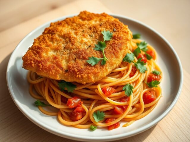 Kalfslapjes met spaghetti Milanese