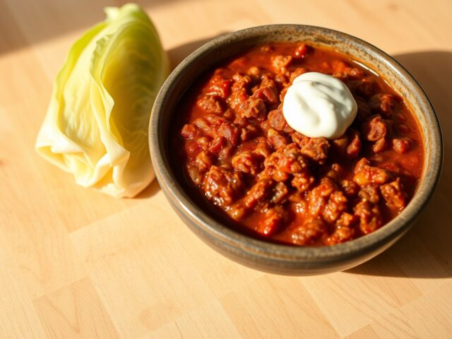 Kalkoenchili met kool-kaaswraps