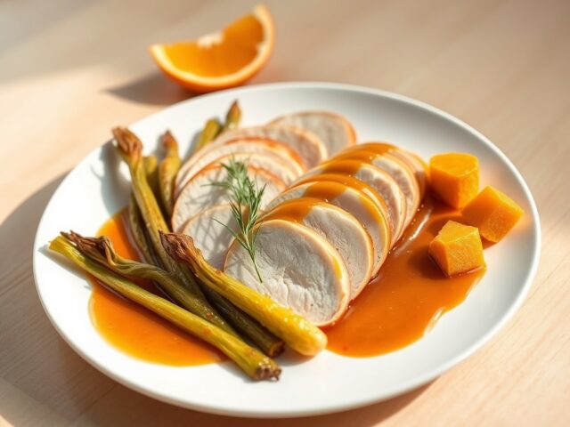 Kalkoenfilet met witloof en sinaasappelsaus