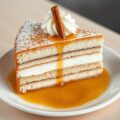 Kaneelijstaart met warme honingsaus