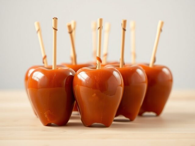 Karamelappeltjes op een stokje