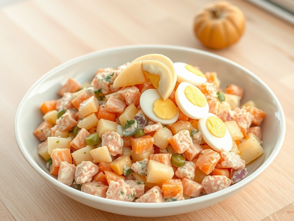 Karin’s eigen zalmsalade, AI-gegenereerde illustratie