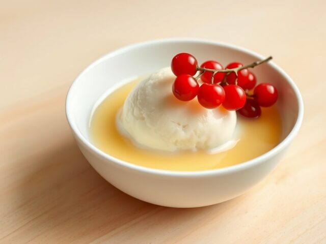 Karnemelksorbet met vanillesaus