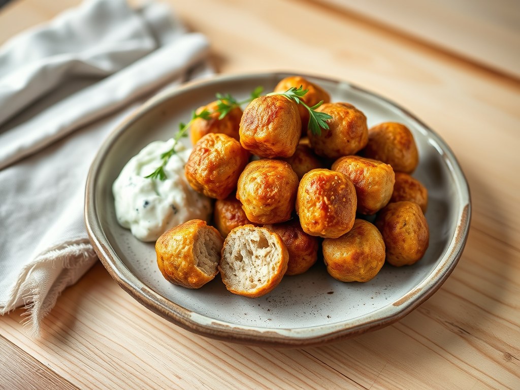 Keftedakia (gehaktballetjes) met Tzatziki, AI-gegenereerde illustratie
