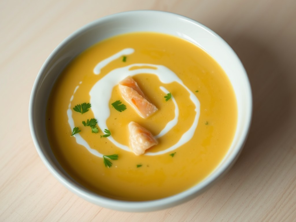 Kerriesoep met surimi, AI-gegenereerde illustratie