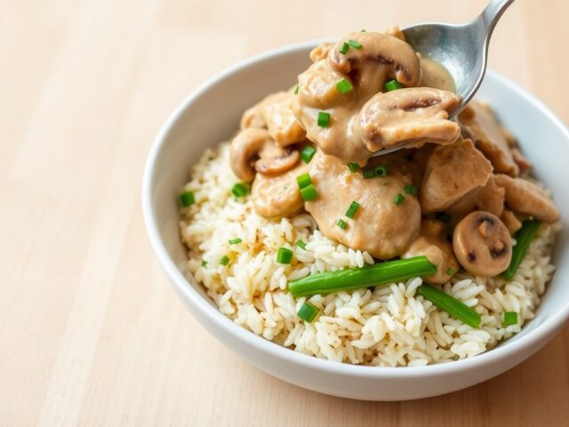 Kip champignonragout met rijst