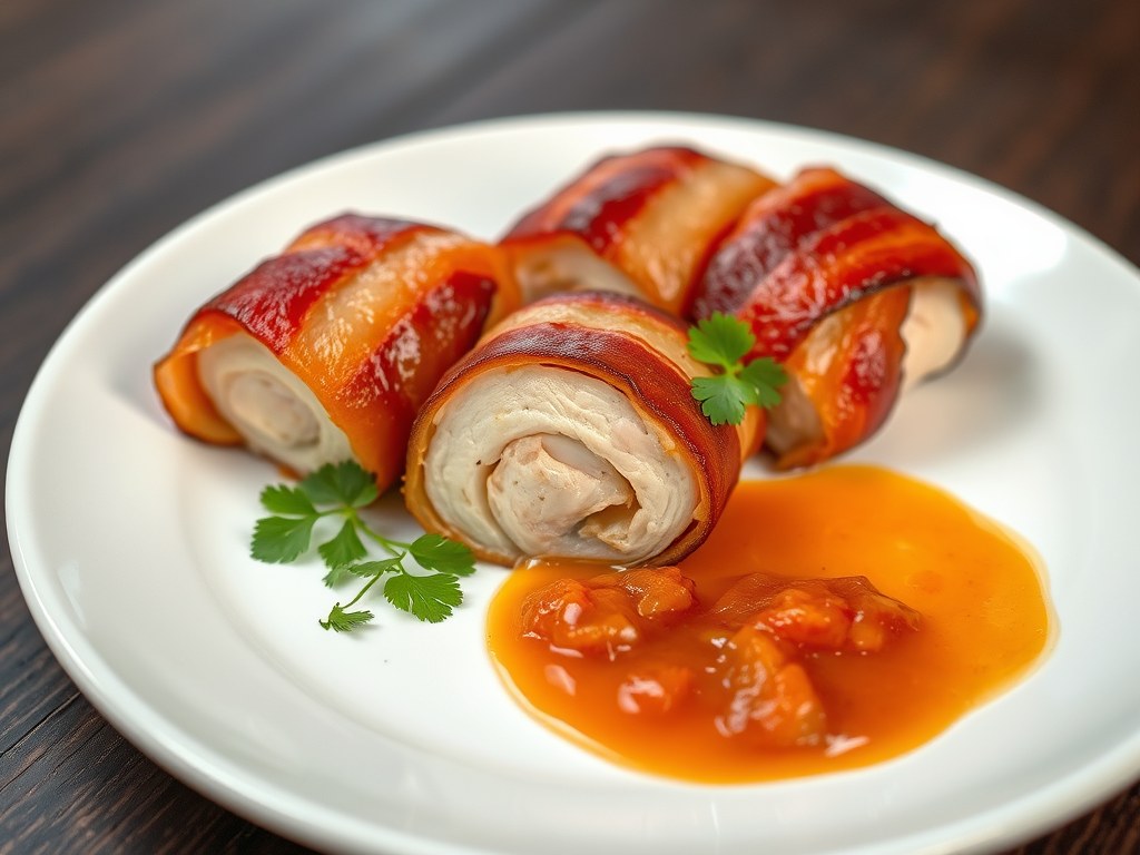 kip gerold in bacon, AI-gegenereerde illustratie