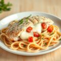 Kip gevuld met mozarella uit de oven