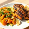 Kip-Grill met avocado-sinaasappelsalade