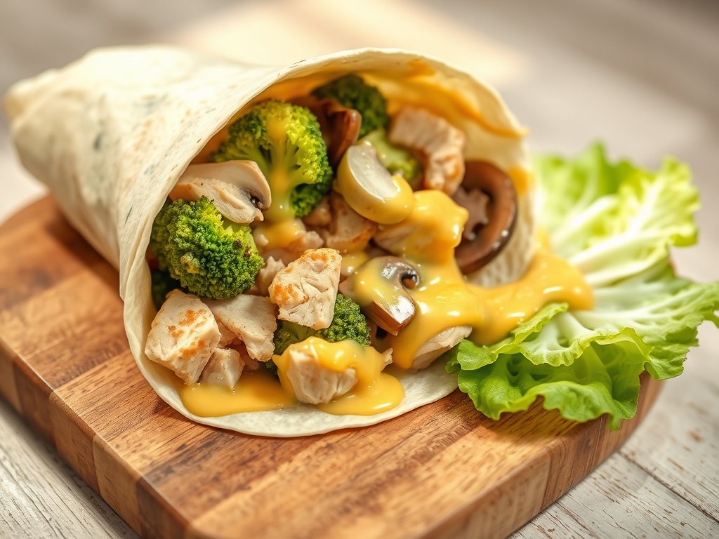 Kip-groenten wrap met honing-mosterd(voor 6 wraps), AI-gegenereerde illustratie