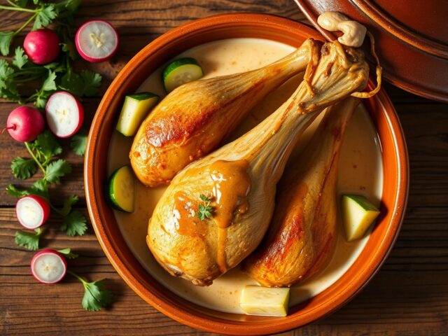 Kip in karnemelk met komkommer en kruiden (in tajine)