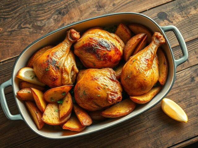Kip met aardappelen uit de oven