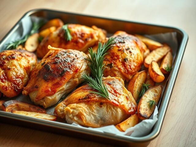 Kip met aardappels in de oven