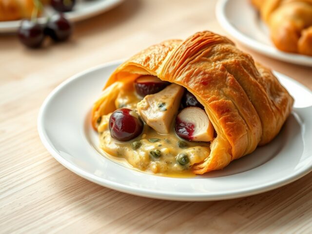 Kip met kersen in croissantdeeg
