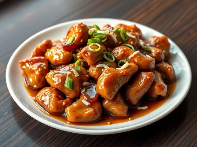 Kip met saus van gember, lenteui en sesamolie