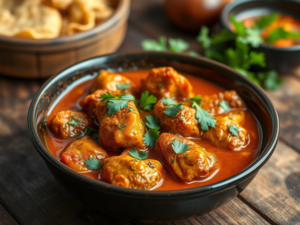 Kip met Tomaat op Indiase Wijze, AI-gegenereerde illustratie