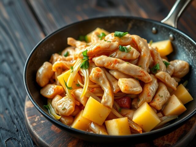 Kip met witlof en ananas uit de wok
