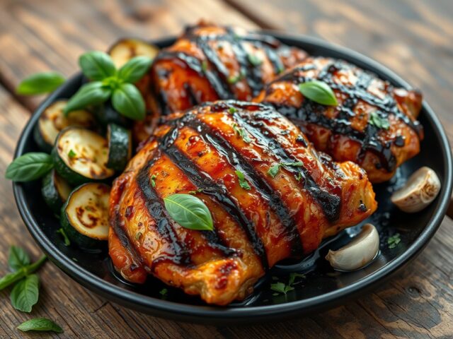 Kip op de barbecue met courgette en honing