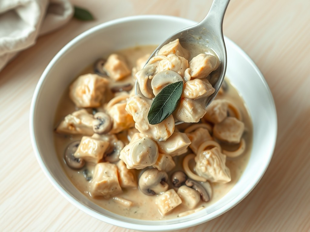 Kip-Paddestoelen Ragout, AI-gegenereerde illustratie