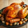 Kip uit de oven met aardappels en kastanjes