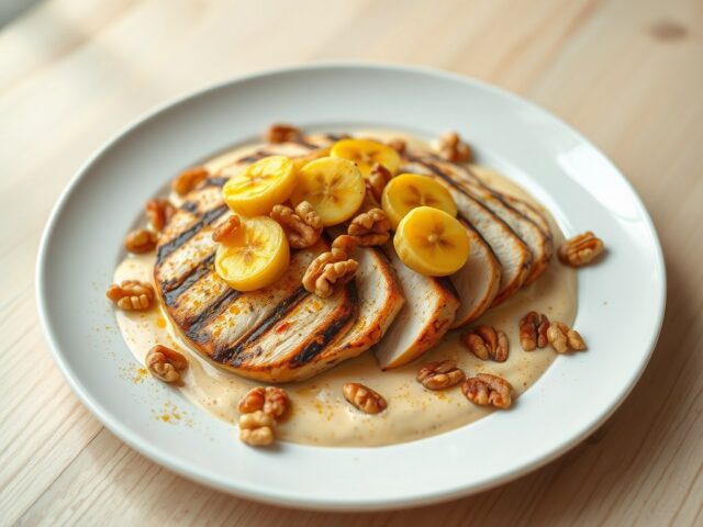 Kipfilet met banaan en walnoten