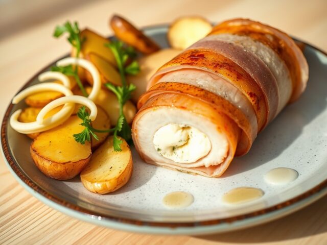 Kipfilet met kruidenkaas en rauwe ham