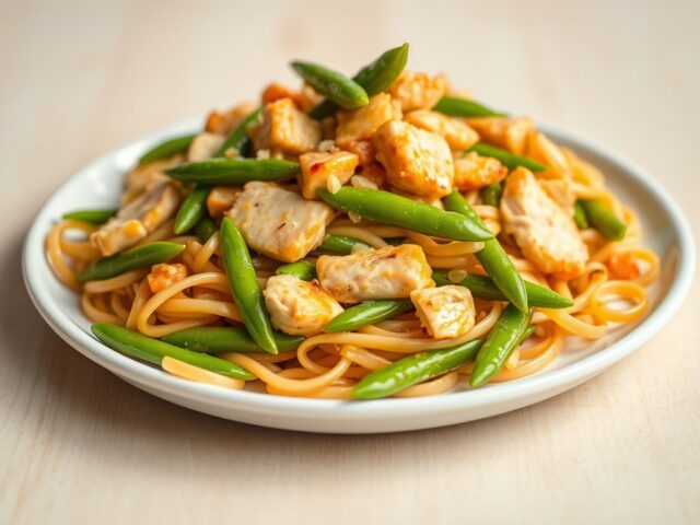 Kipfilet met peultjes en pasta