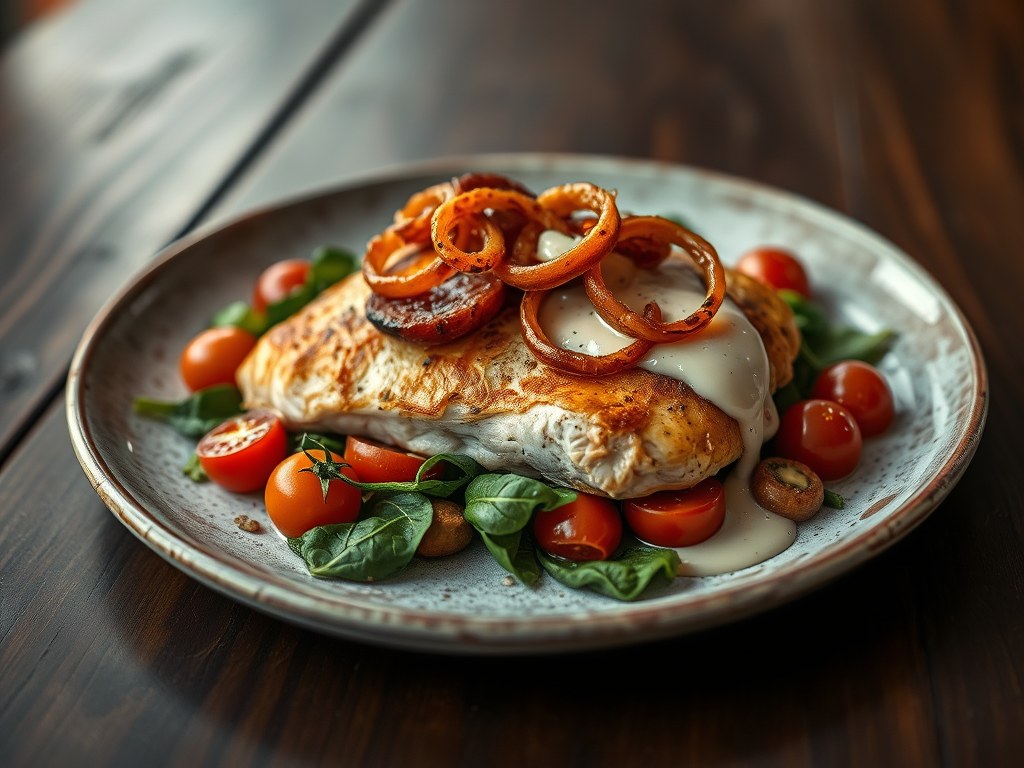 Kipfilet met spinazie, AI-gegenereerde illustratie