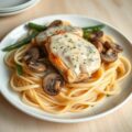 Kipkarbonades met champignons, snijbonen en taglia
