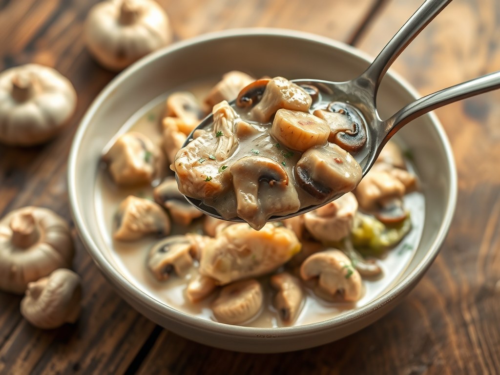 Kippen-champignon ragout, AI-gegenereerde illustratie