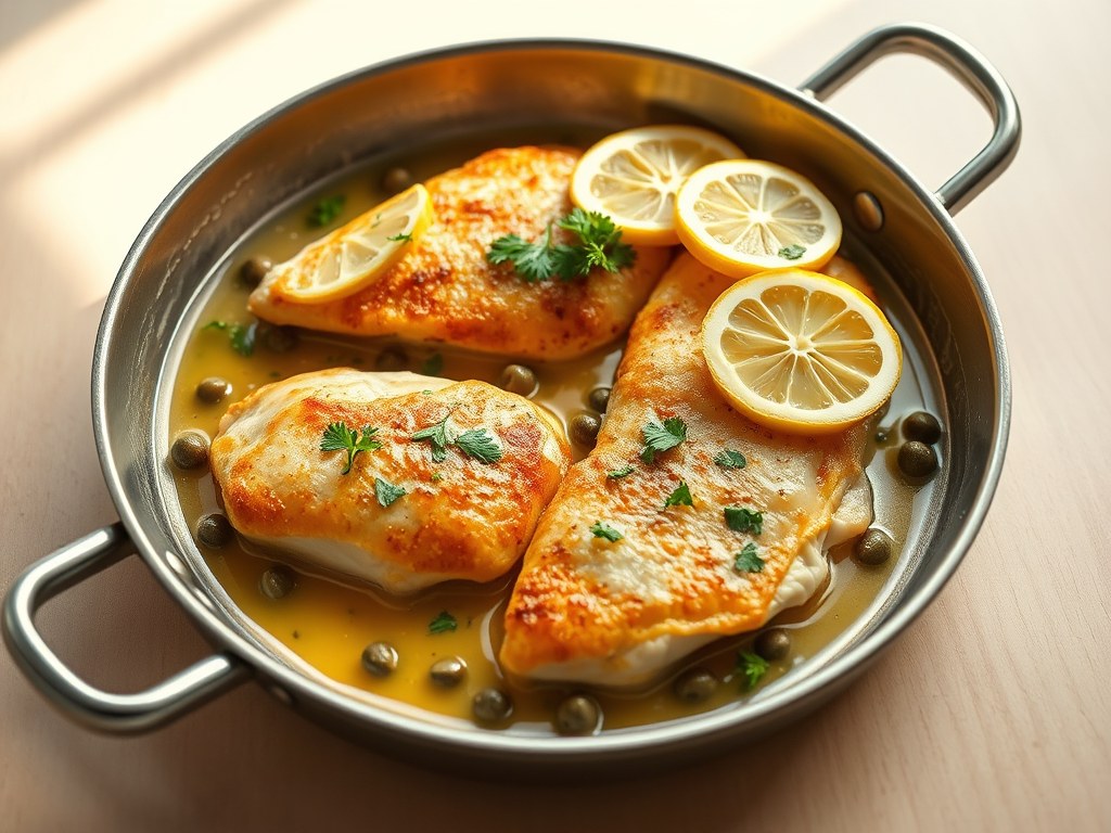 Kippen Piccata, AI-gegenereerde illustratie