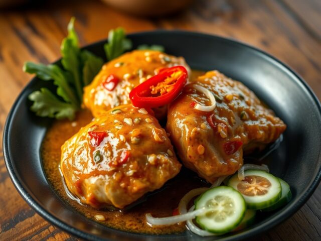 Kippendijen uit Kokos met Komkommer Salade