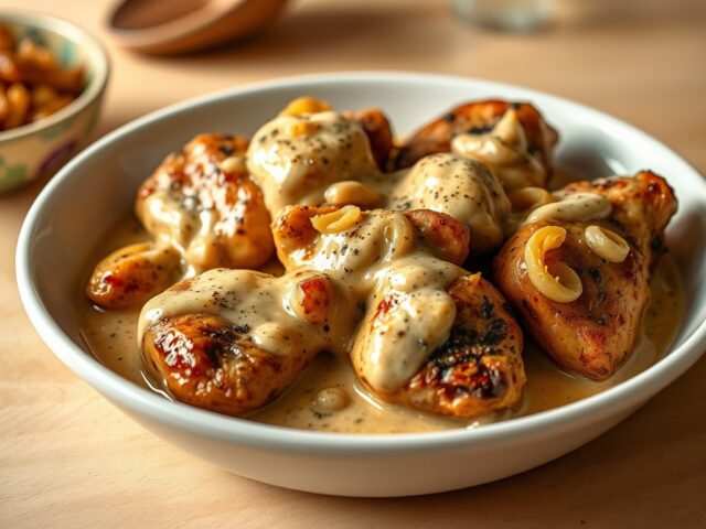 Kippenlevers met Mosterd-Roomsaus
