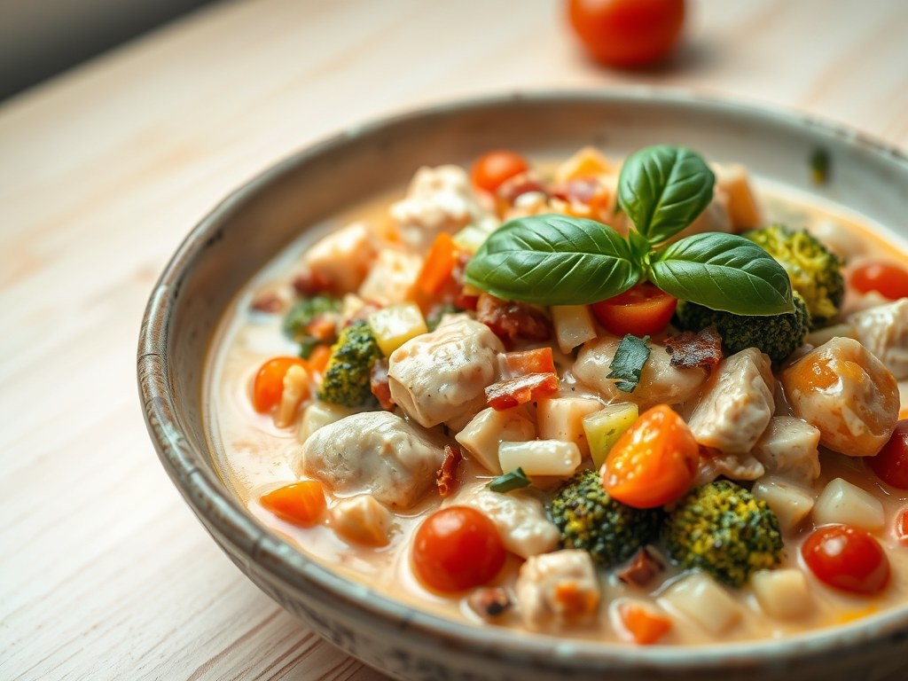 Kippenragout met groenten, AI-gegenereerde illustratie
